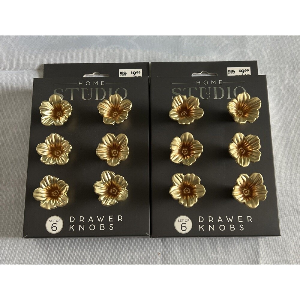 12 Drawer Knobs Brushed Gold Brass Colored Flowers One Design Home